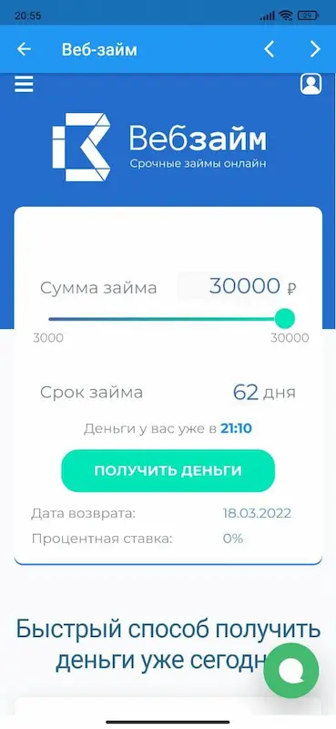 Скриншот приложения Веб Займ