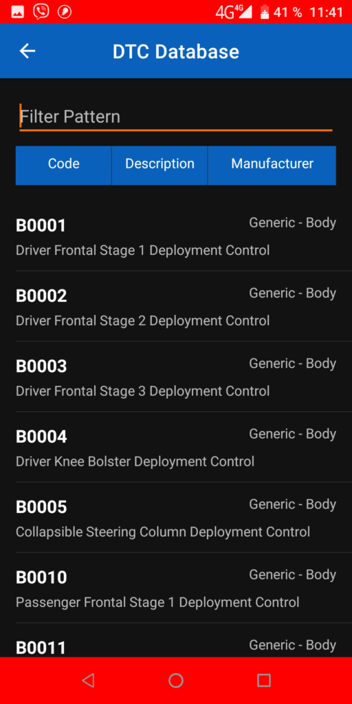 OBD Auto Doctor База данных DTC