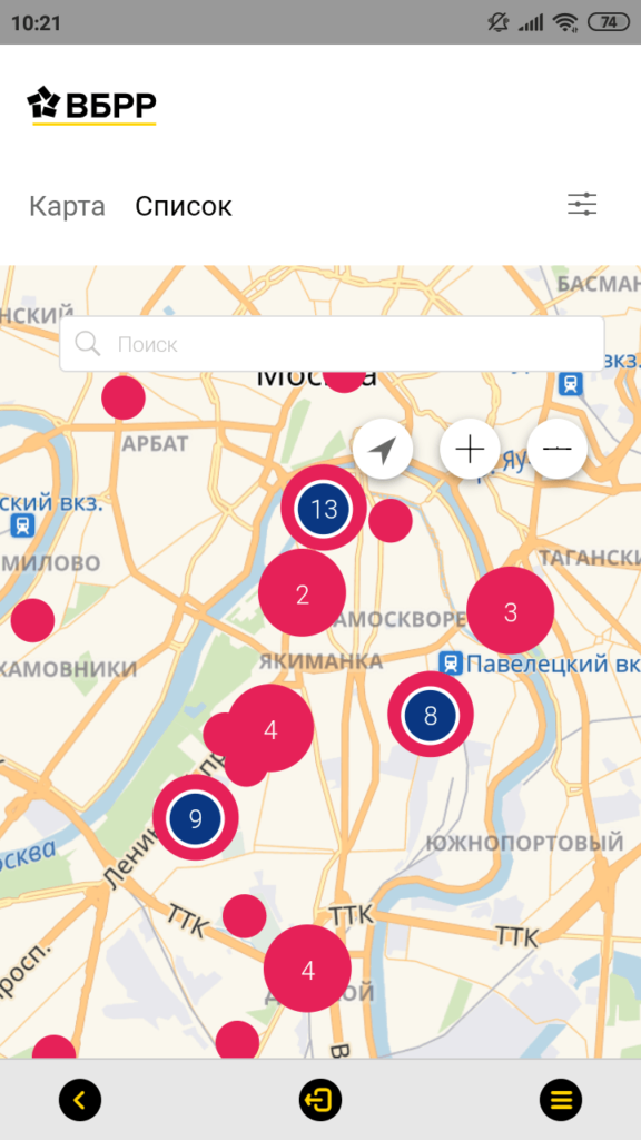ВББР Карта банкоматов и офисов