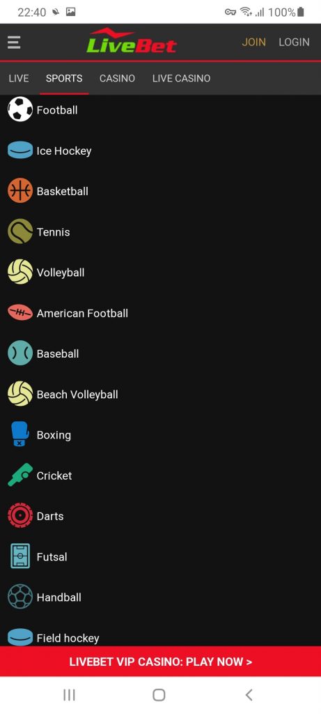 LiveBet Спорт