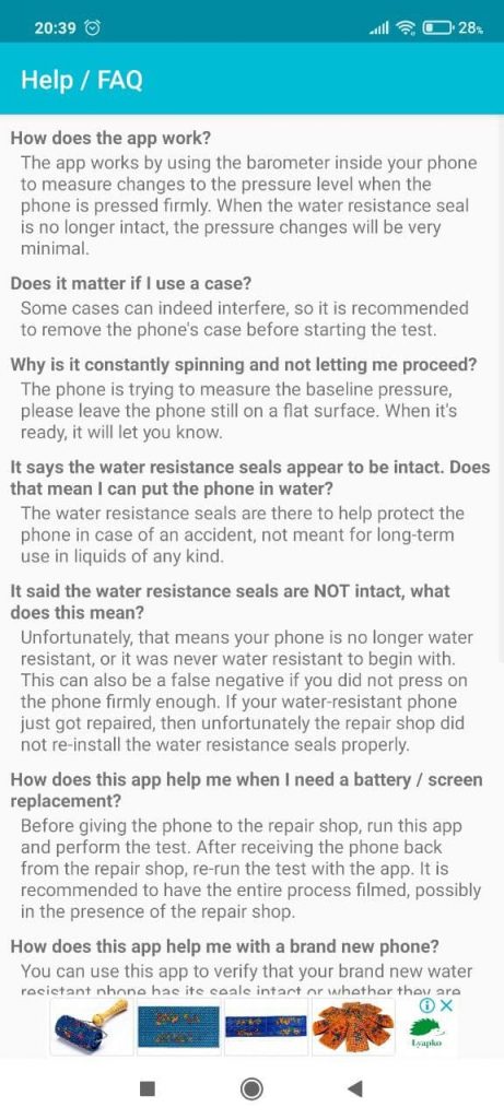 Water Resistance Tester Справка