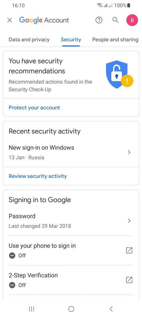Google Account Manager 5 Segurança
