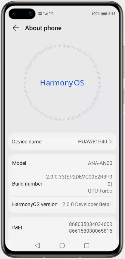 Harmony OS About phone