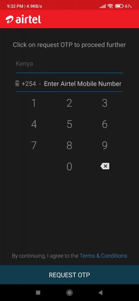 Airtel Enter a mobile number