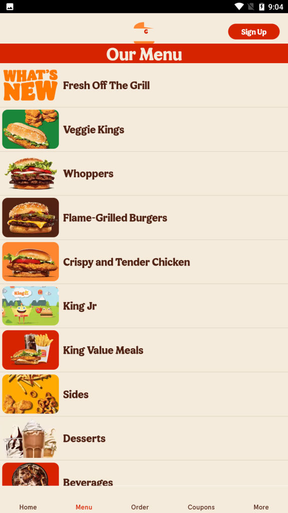 Burger King SA Menu