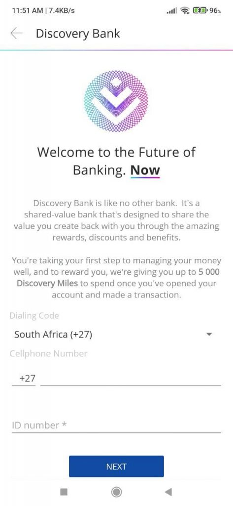 Discovery Bank Create an account