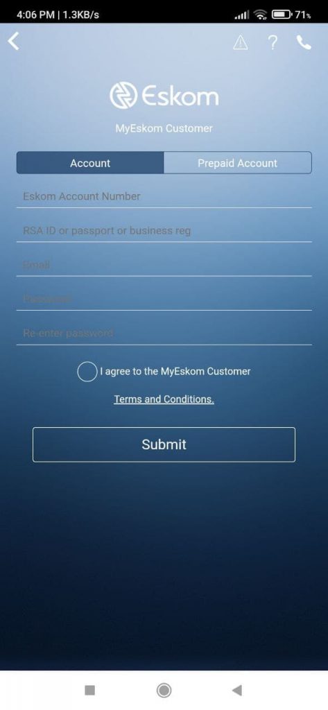 MyEskom Customer Create an account