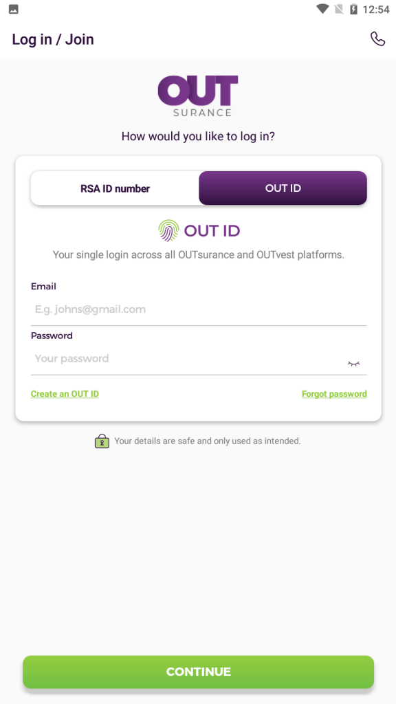 OUTsurance Log in