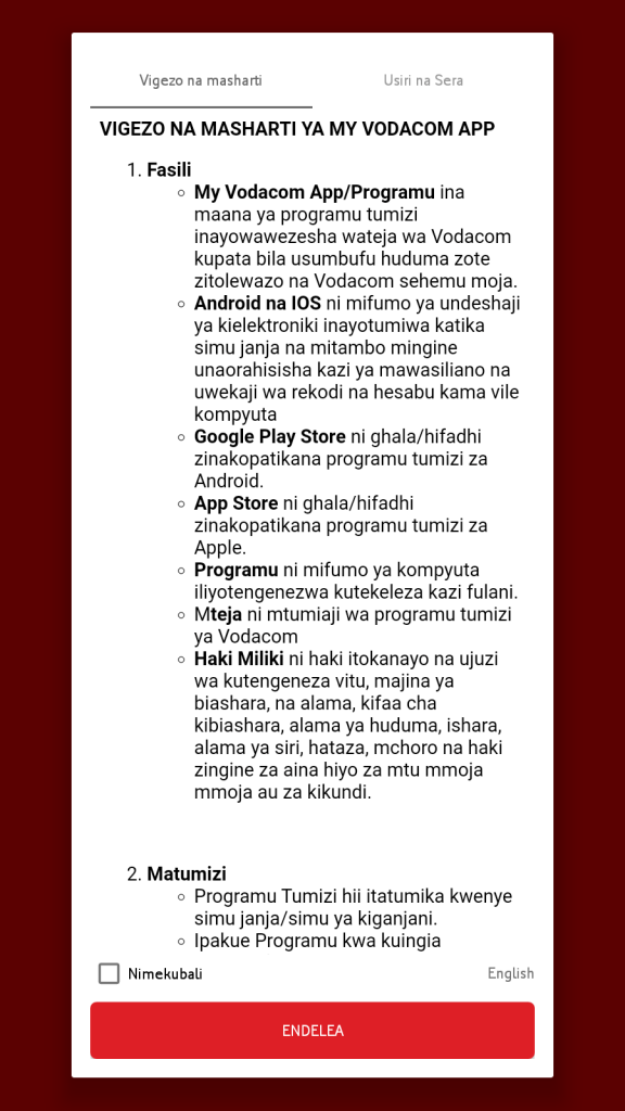 Vodacom Tanzania Rules 