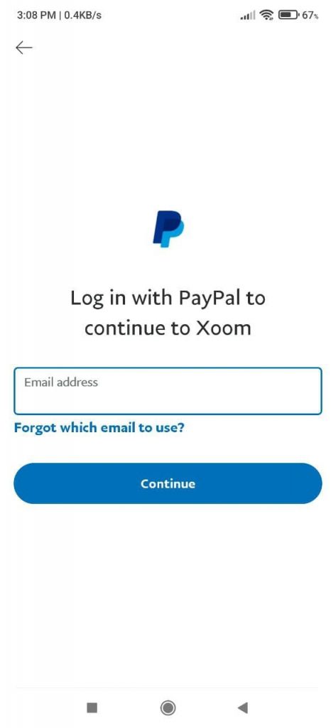 Xoom Sign in with PayPal