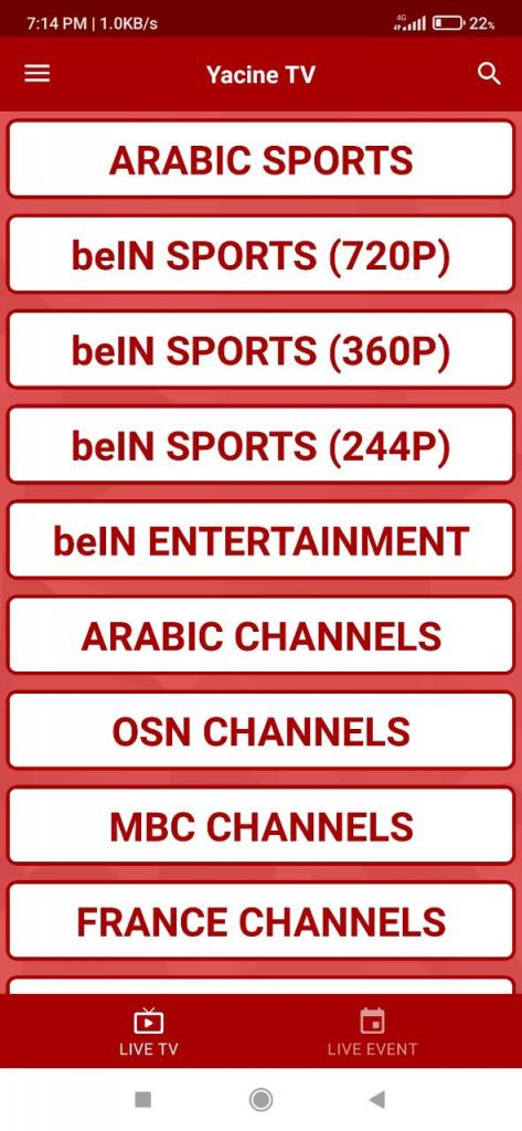 Yacine TV A list of channels