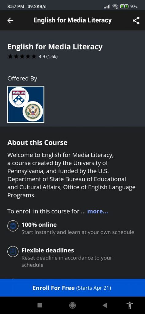 Coursera About the course