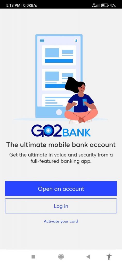 GO2bank Welcome page