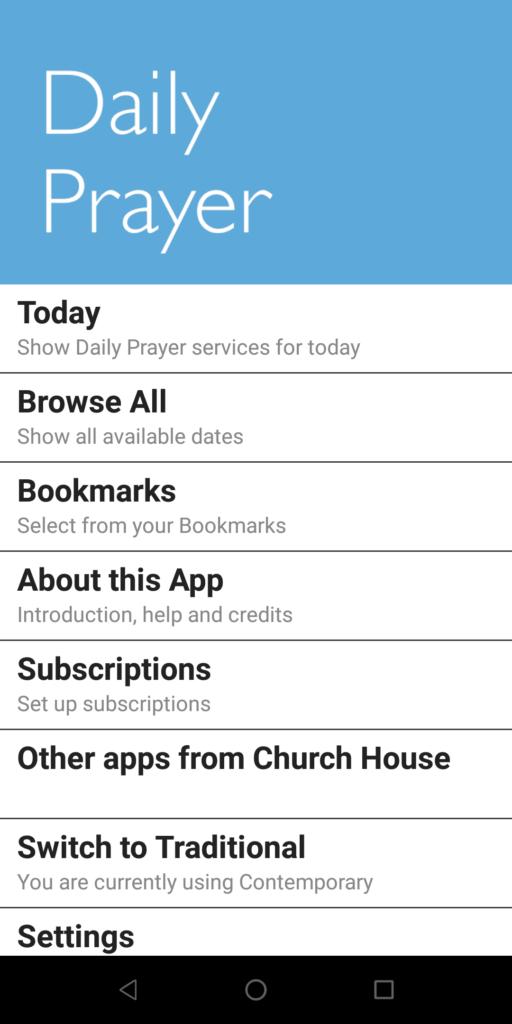 Daily Prayer Menu