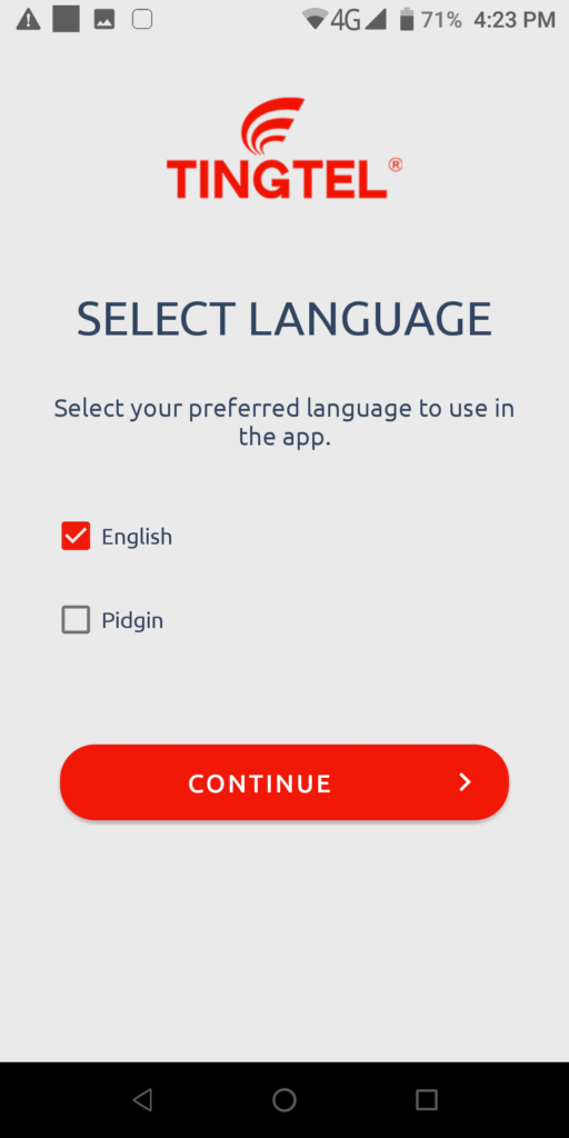 Tingtel Select language