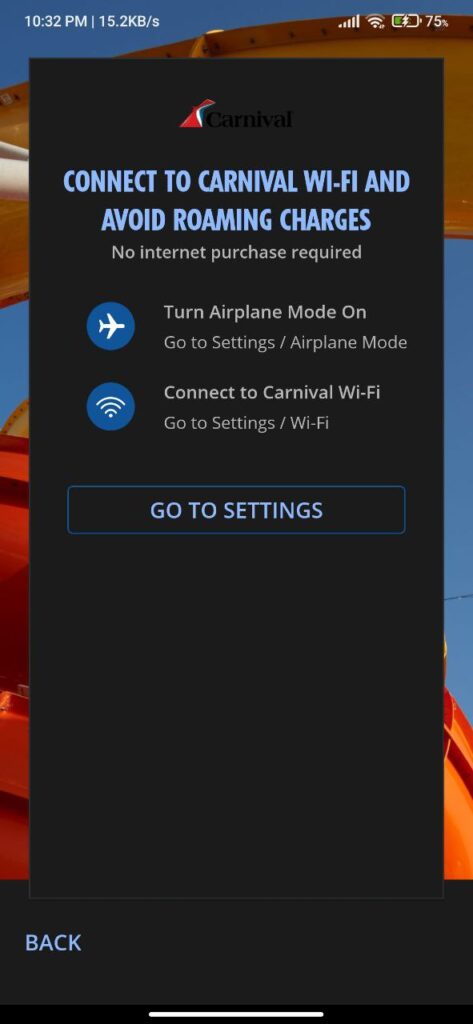 Carnival HUB Connect to WiFi