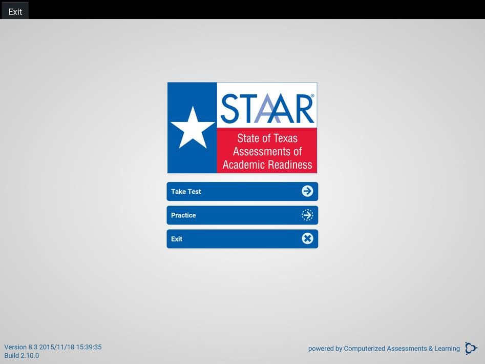 STAAR Online Testing Program Main menu
