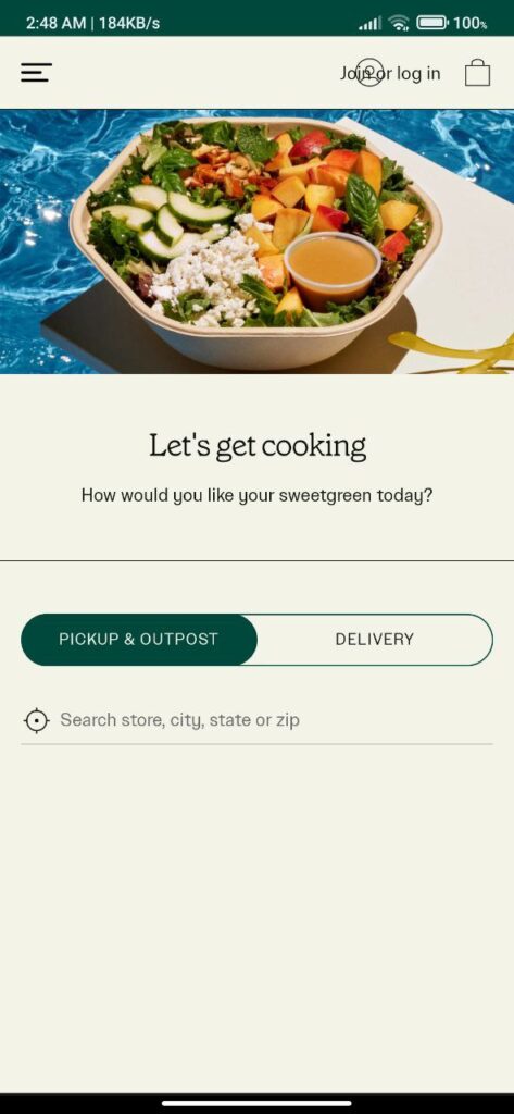 sweetgreen Choose pickup or delivery