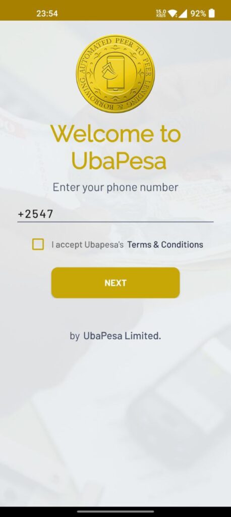 UbaPesa Enter your phone number
