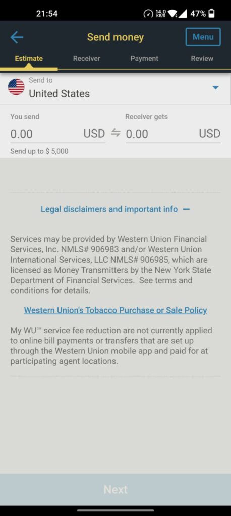 Western Union Send money