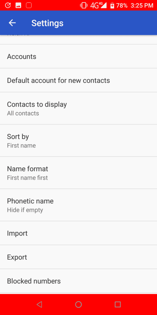Contacts Storage Settings