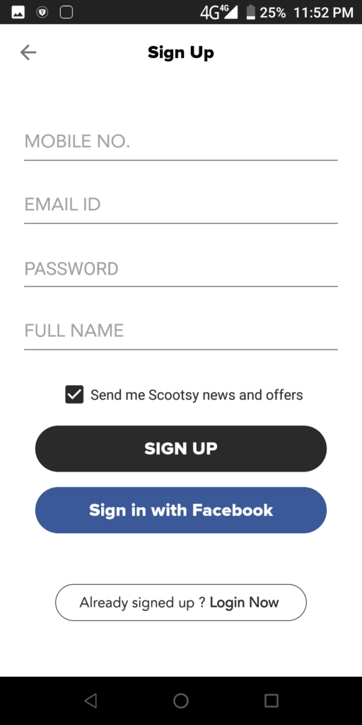 Scootsy Sign up
