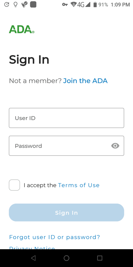 ADA Member Sign in