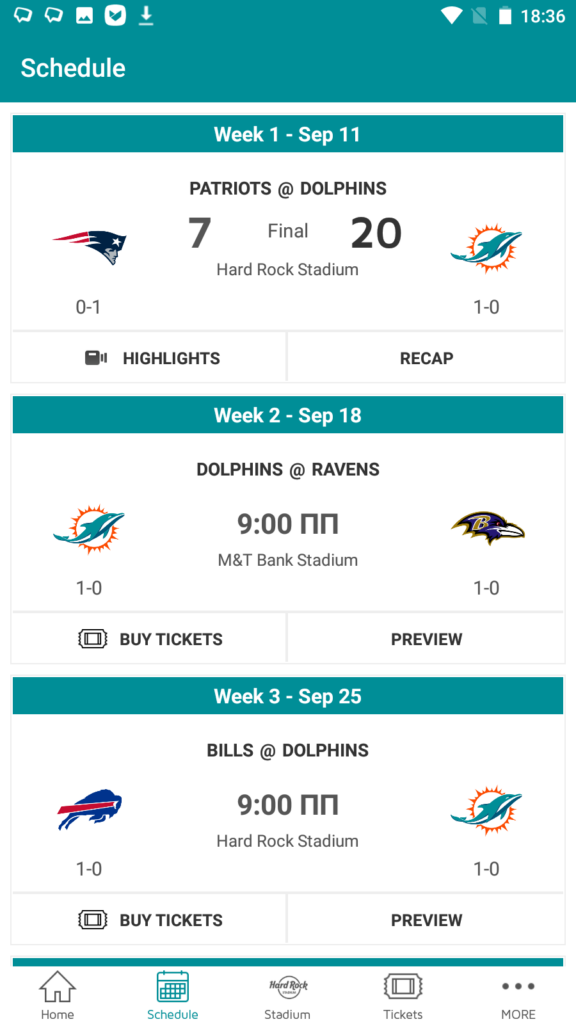 Miami Dolphins Schedule