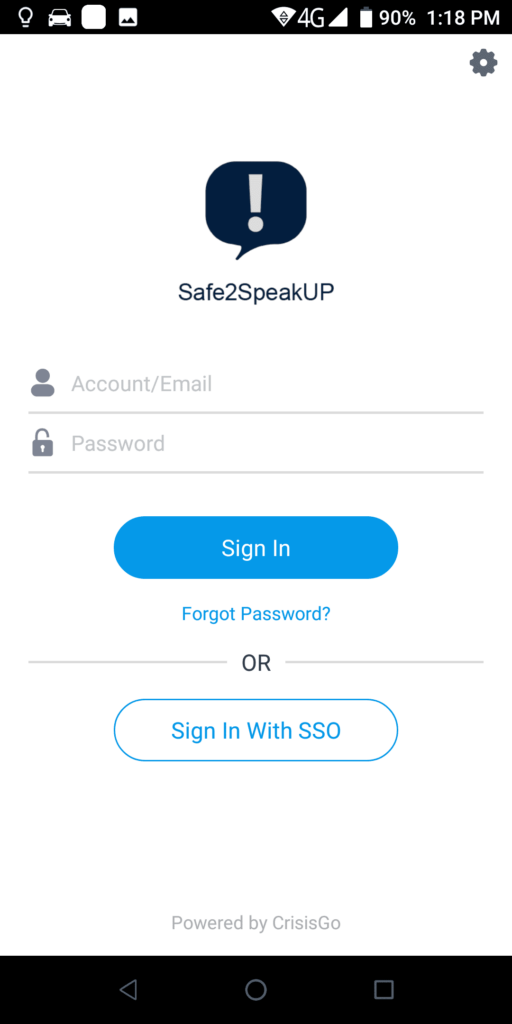 Safe2SpeakUP Sign in