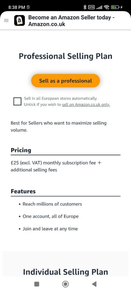Amazon Seller Selling plan