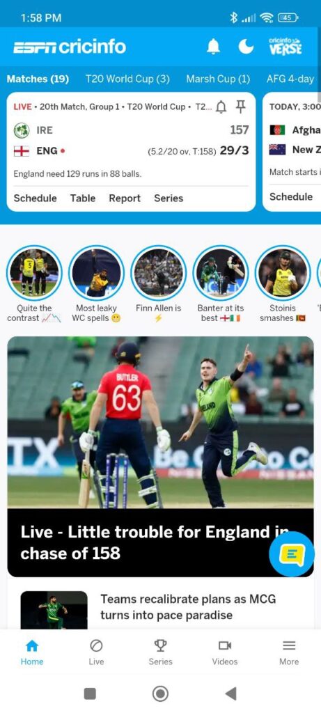 Cricinfo Home page
