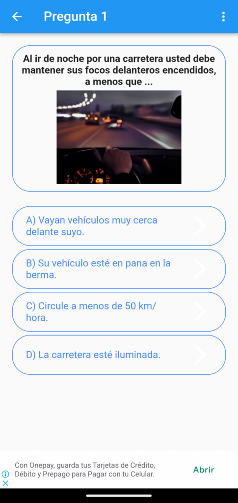 Examen de conducir Chile Prueba