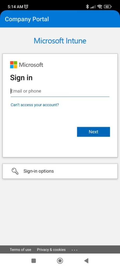 Intune Sign in