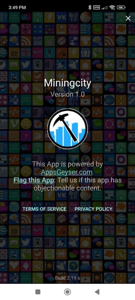 Miningcity Welcome screen