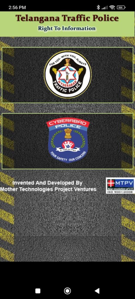 Telangana Traffic Police Main page