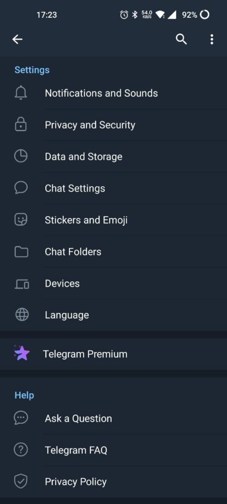 Telegram Premium Menu