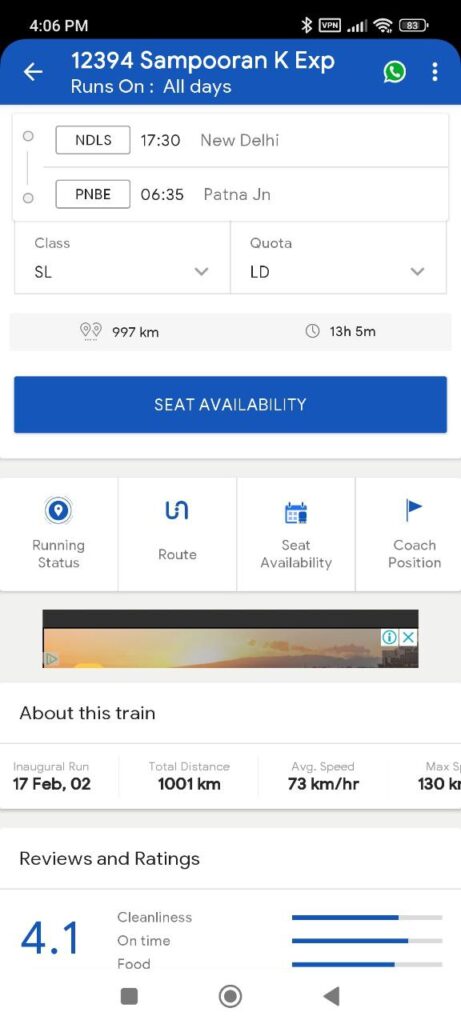 Train Status ixigo Seat details
