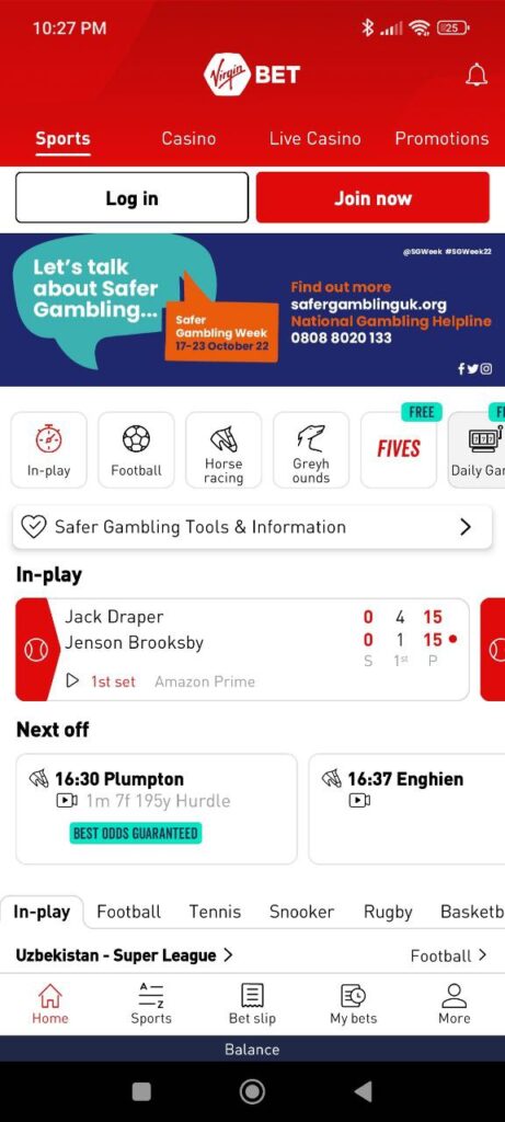 Virgin Bet Home page