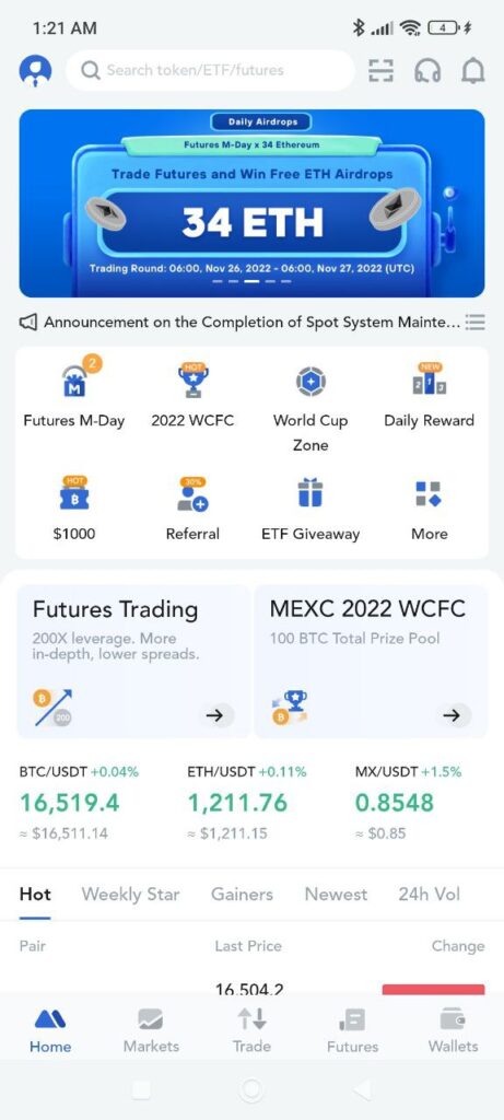 MEXC Exchange Home page