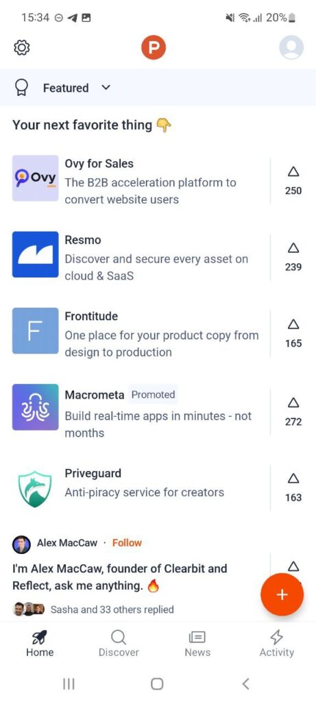Product Hunt List of products