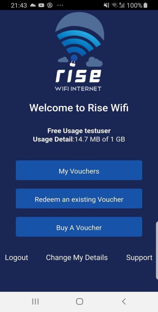 Rise Wifi Homepage