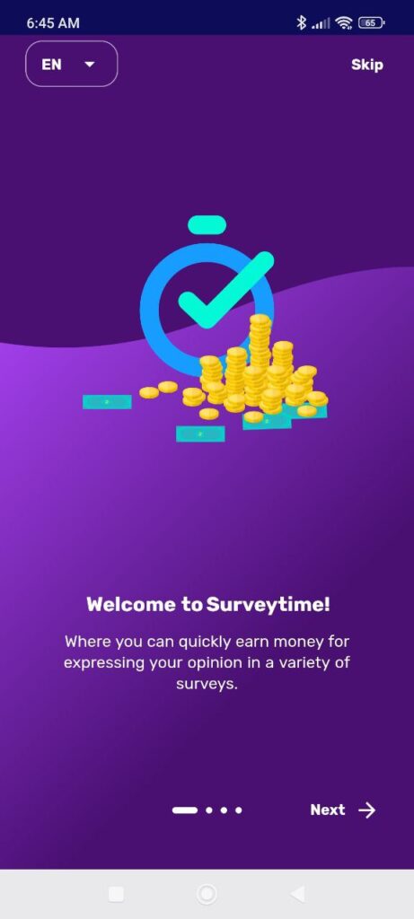 Surveytime Welcome screen
