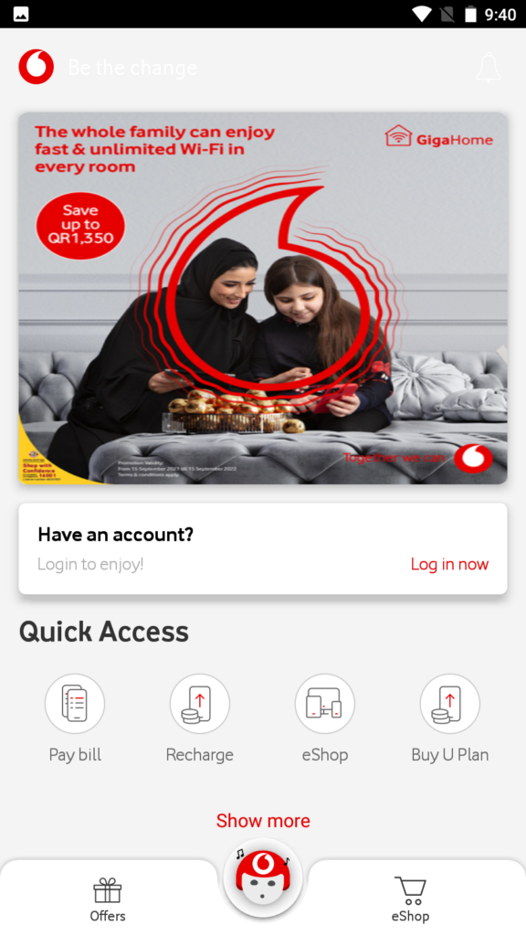 Vodafone Qatar الصفحة الرئيسية