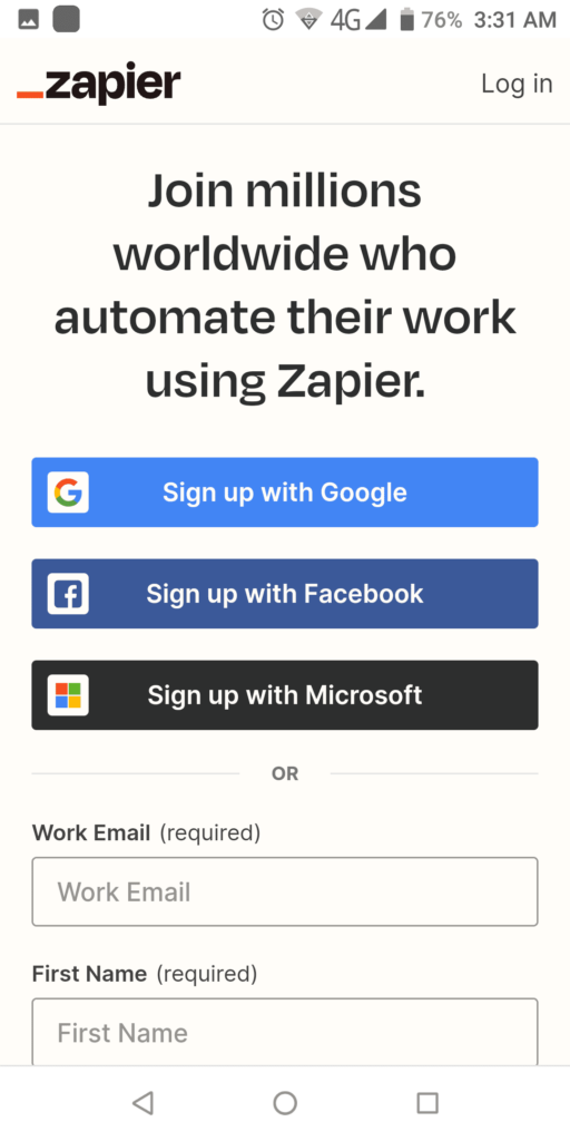 Zapier Sign up