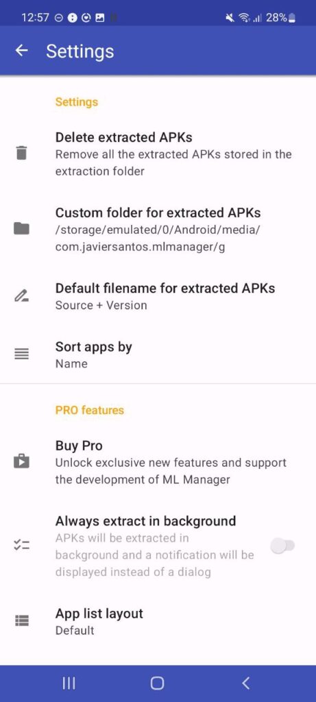 ML Manager Settings
