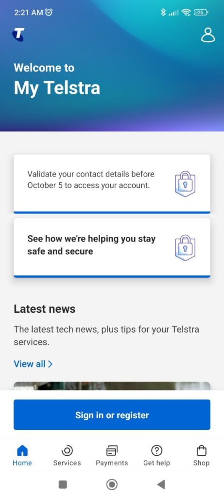 My Telstra Homepage