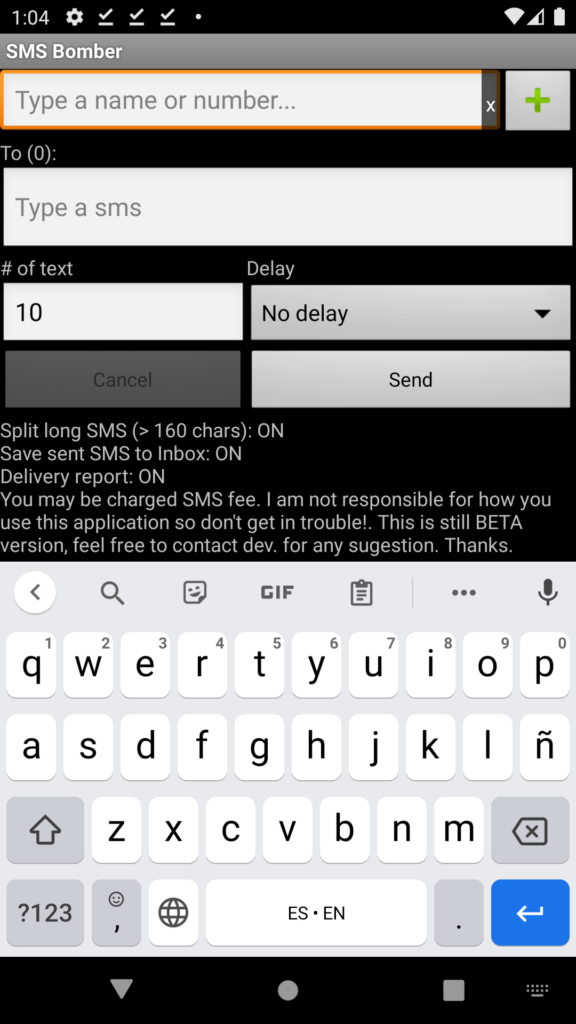 SMS Bomber Configuración de mensaje