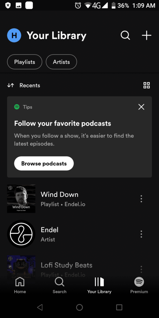 Spotify Premium Your library