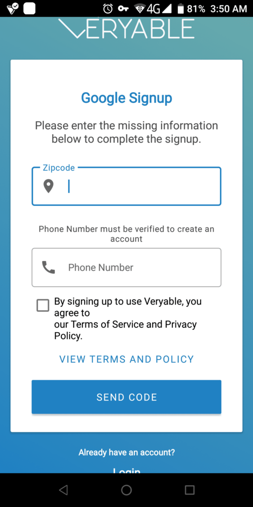 Veryable Sign up