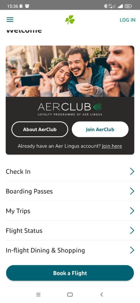 Aer Lingus Main page